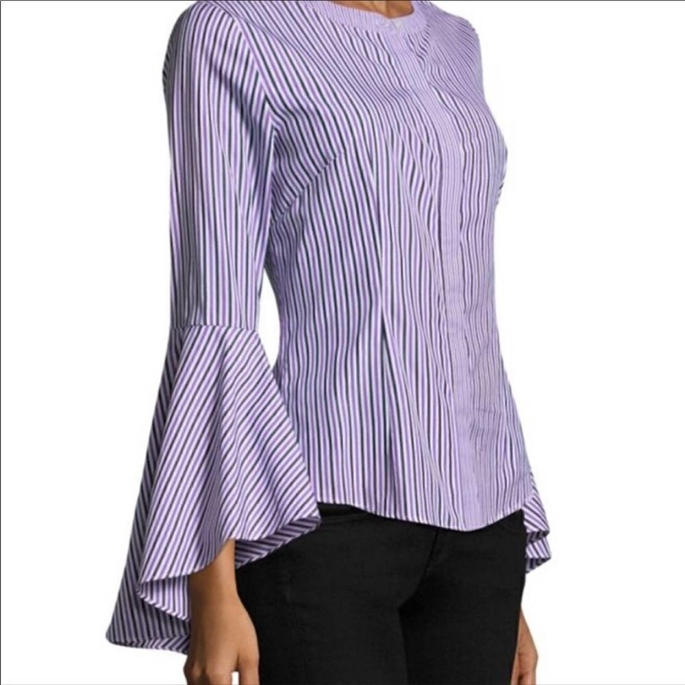 Milly Michelle Violet Striped Bell Sleeve Blouse